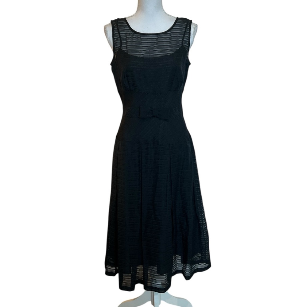 Liz Claiborne‎ Black Sheer Overlay Midi Dress Bow Detail 8 Formal Black Tie Sexy